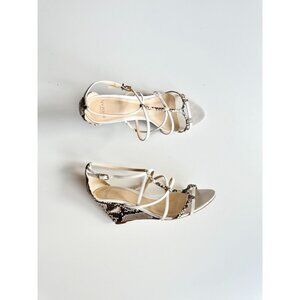 ALEXANDRE BIRMAN Mallica White Snake Leather Strappy Cage Wedge Sandals, Size 40